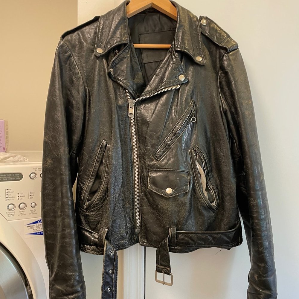 Rare 1960s Black leather motorcycle jacket